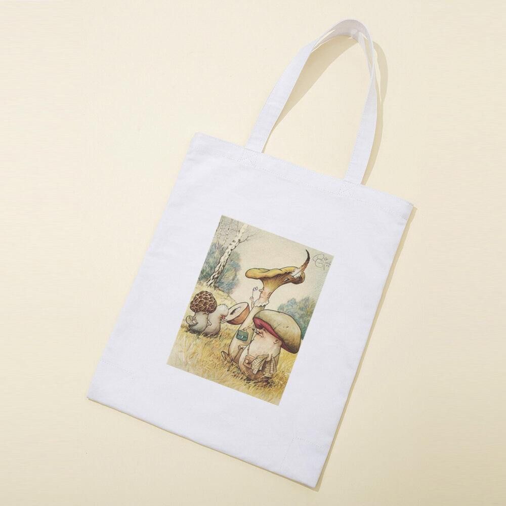 Vrouwen Polyester Cartoon Paddestoel Patroon Print Handtas Schoudertas Tote