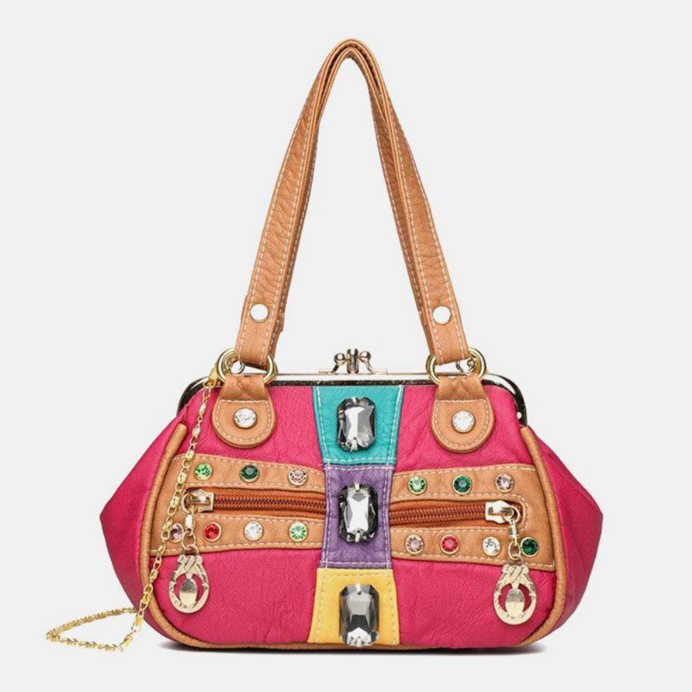 Vrouwen Pu Lederen Waterdichte Schedel Klinknagel Kettingen Schoudertas Handtas Crossbody Tas