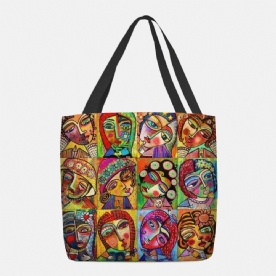 Vrouwen Vilten Multicolor Cartoon Figuur Print Handtas Schoudertas Tote