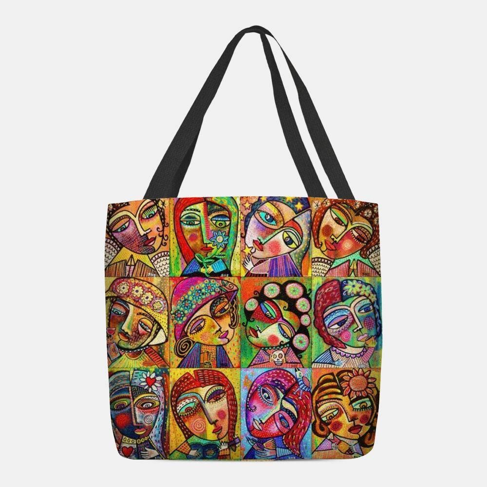 Vrouwen Vilten Multicolor Cartoon Figuur Print Handtas Schoudertas Tote