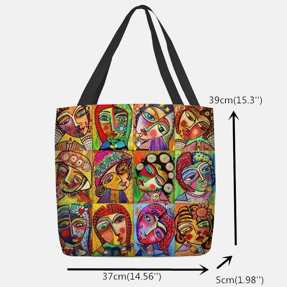 Vrouwen Vilten Multicolor Cartoon Figuur Print Handtas Schoudertas Tote