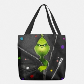 Vrouwen Vilten Schattige Cartoon Groene Monster Patroon Schoudertas Handtas Tote