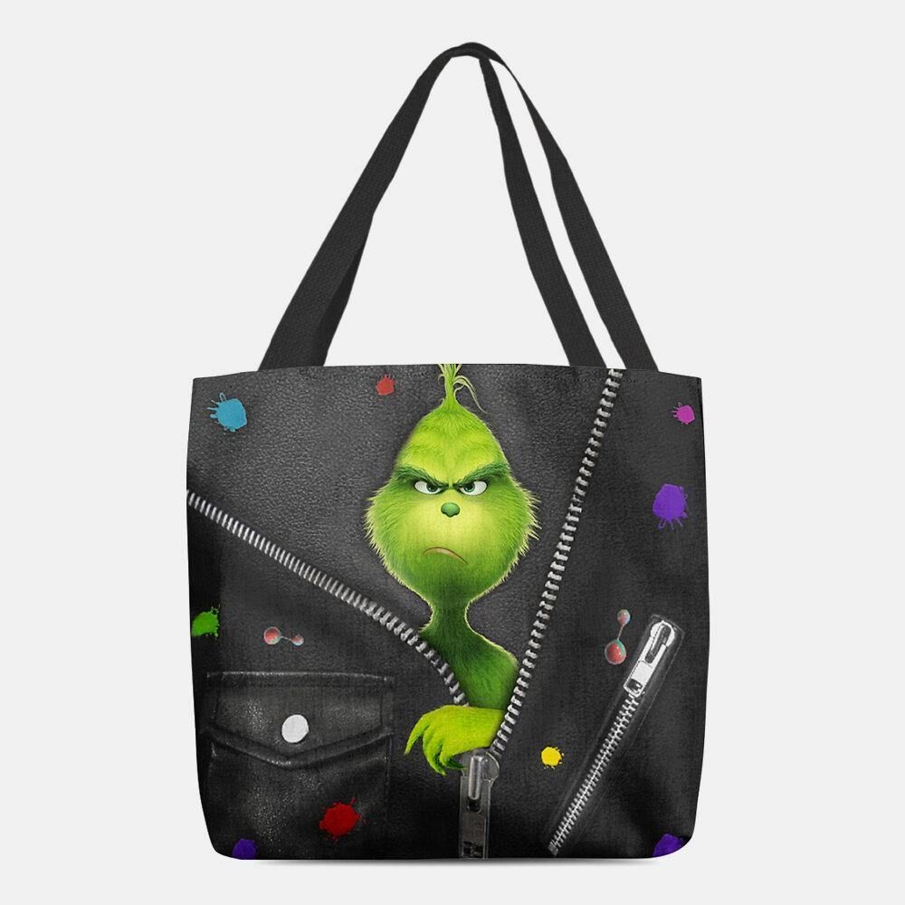 Vrouwen Vilten Schattige Cartoon Groene Monster Patroon Schoudertas Handtas Tote