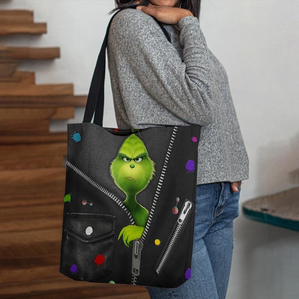 Vrouwen Vilten Schattige Cartoon Groene Monster Patroon Schoudertas Handtas Tote