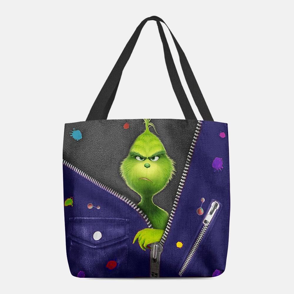 Vrouwen Vilten Schattige Cartoon Groene Monster Patroon Schoudertas Handtas Tote