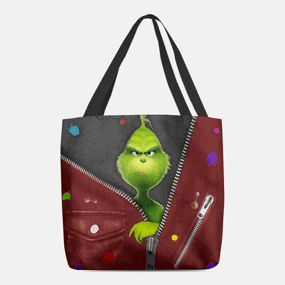 Vrouwen Vilten Schattige Cartoon Groene Monster Patroon Schoudertas Handtas Tote