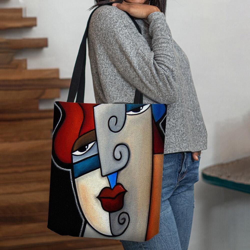 Vrouwen Voelde Picasso Stijl Multicolor Cartoon Figuur Print Handtas Schoudertas Tote