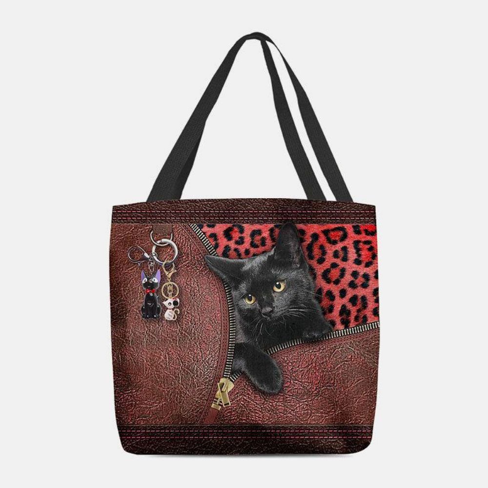 Vrouwen Voelden Leuke 3D Driedimensionale Cartoon Zwarte Kat Hanger Patroon Schoudertas Handtas Tote