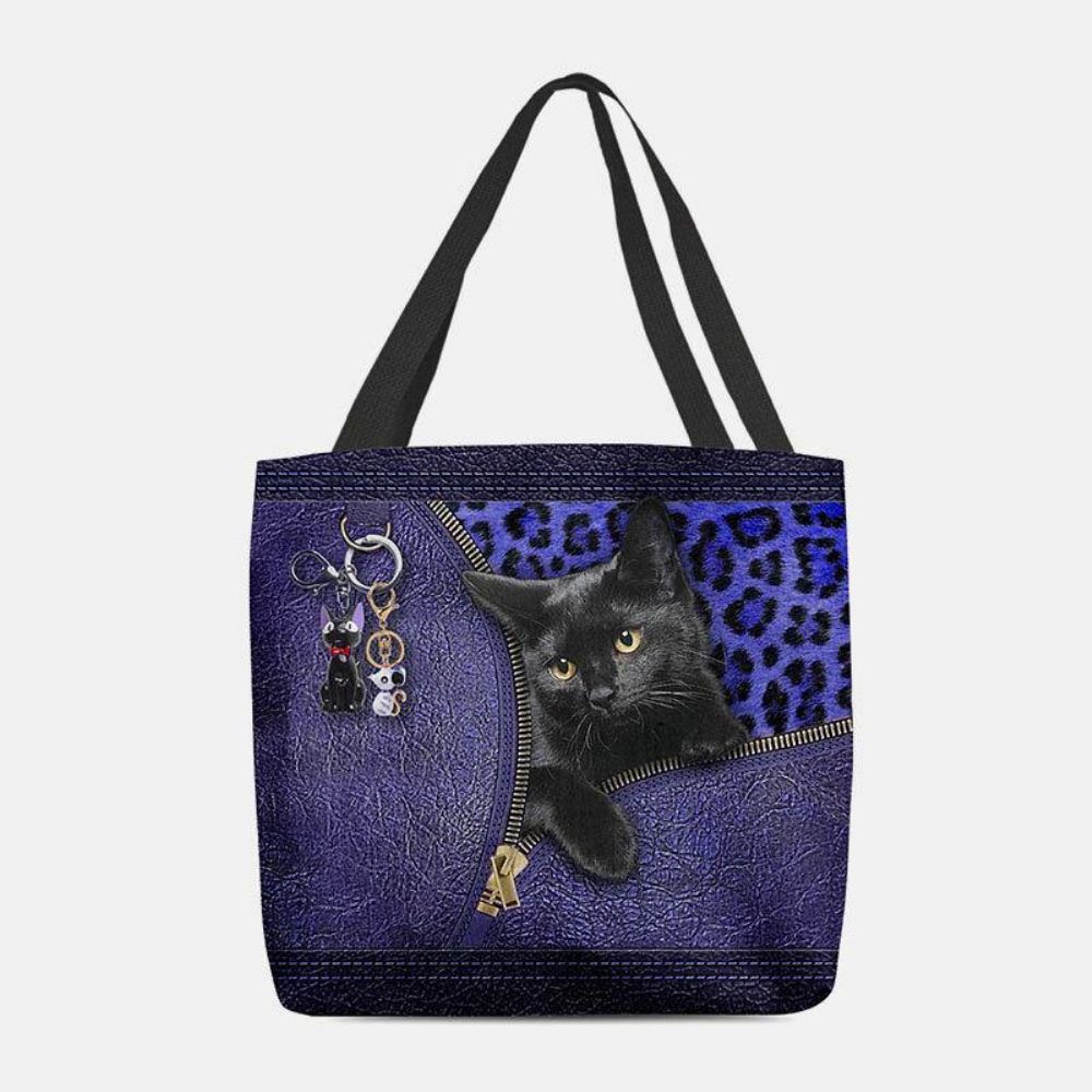 Vrouwen Voelden Leuke 3D Driedimensionale Cartoon Zwarte Kat Hanger Patroon Schoudertas Handtas Tote