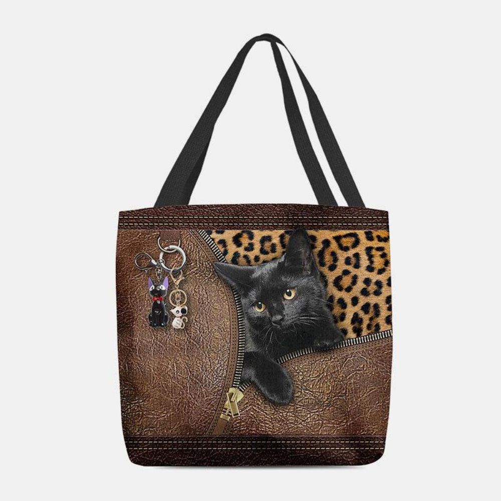 Vrouwen Voelden Leuke 3D Driedimensionale Cartoon Zwarte Kat Hanger Patroon Schoudertas Handtas Tote