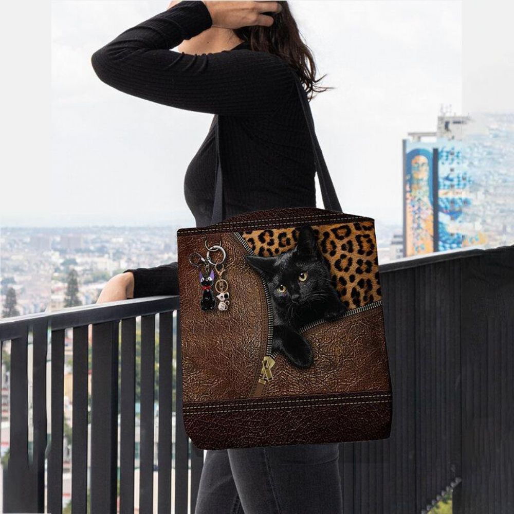 Vrouwen Voelden Leuke 3D Driedimensionale Cartoon Zwarte Kat Hanger Patroon Schoudertas Handtas Tote