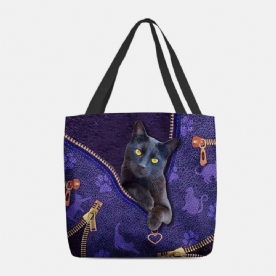 Vrouwen Voelden Leuke 3D Driedimensionale Cartoon Zwarte Kat Patroon Schoudertas Handtas Tote