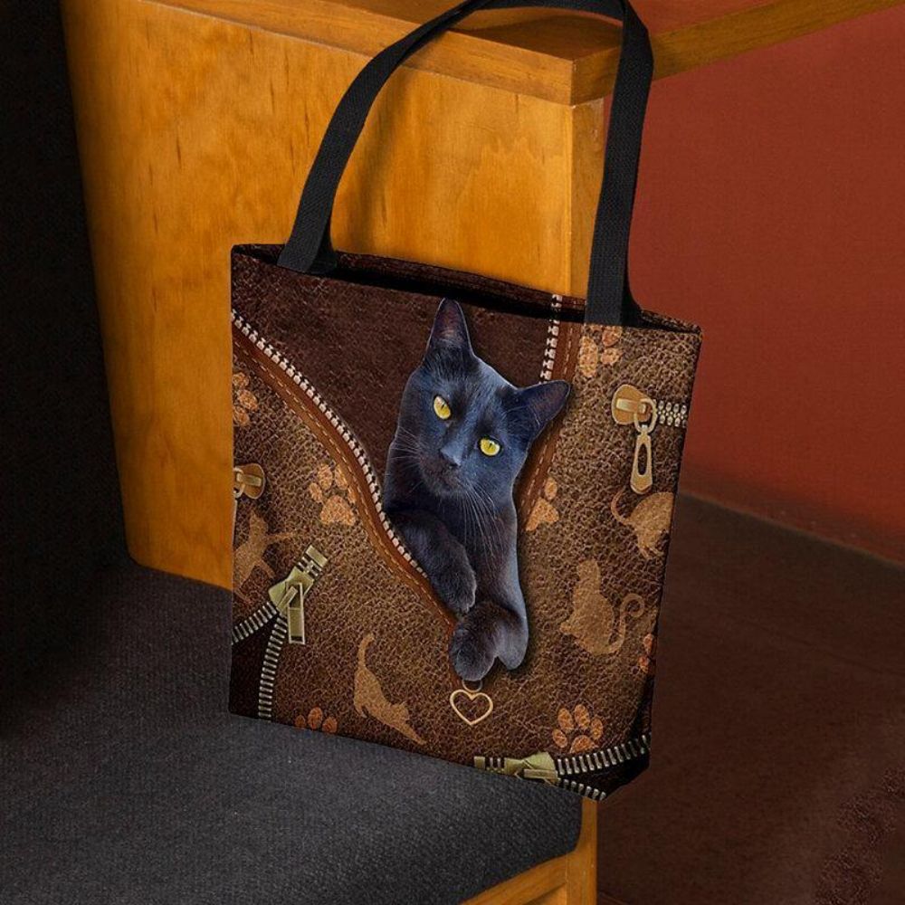 Vrouwen Voelden Leuke 3D Driedimensionale Cartoon Zwarte Kat Patroon Schoudertas Handtas Tote