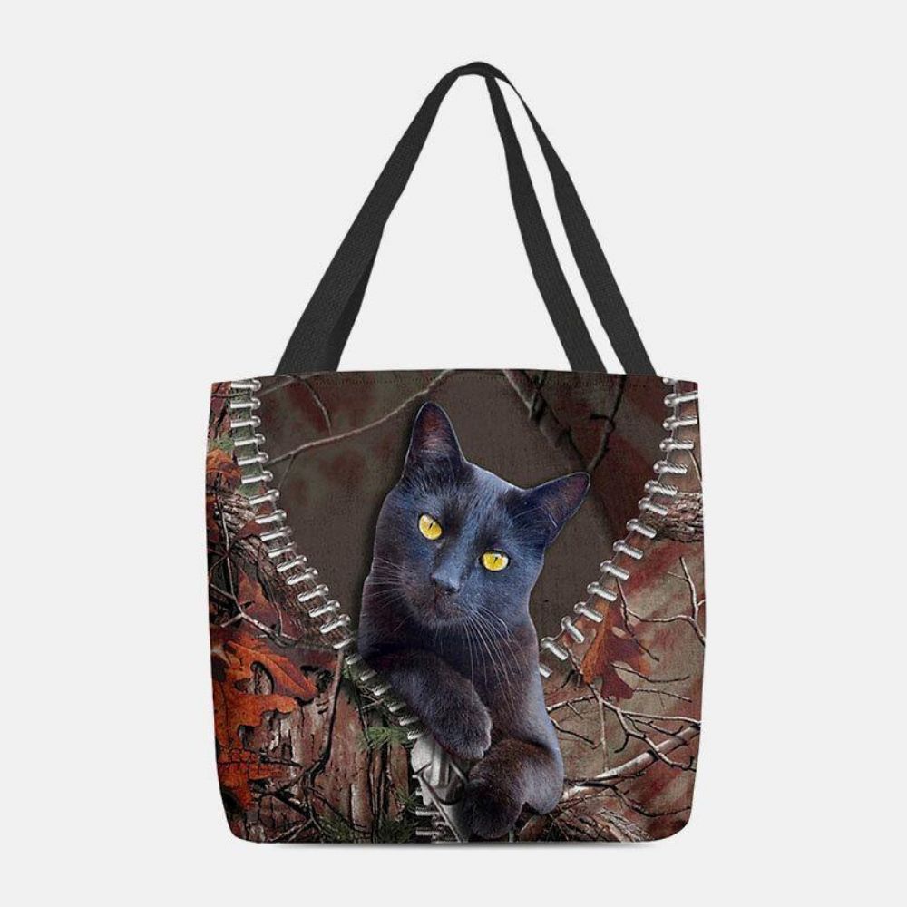 Vrouwen Voelden Leuke 3D Driedimensionale Cartoon Zwarte Kat Tak Patroon Schoudertas Handtas Tote