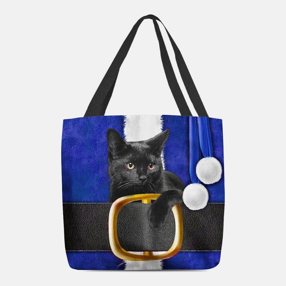 Vrouwen Voelden Leuke Feestelijke 3D Cartoon Kerst Zwarte Kat Patroon Schoudertas Handtas Tote