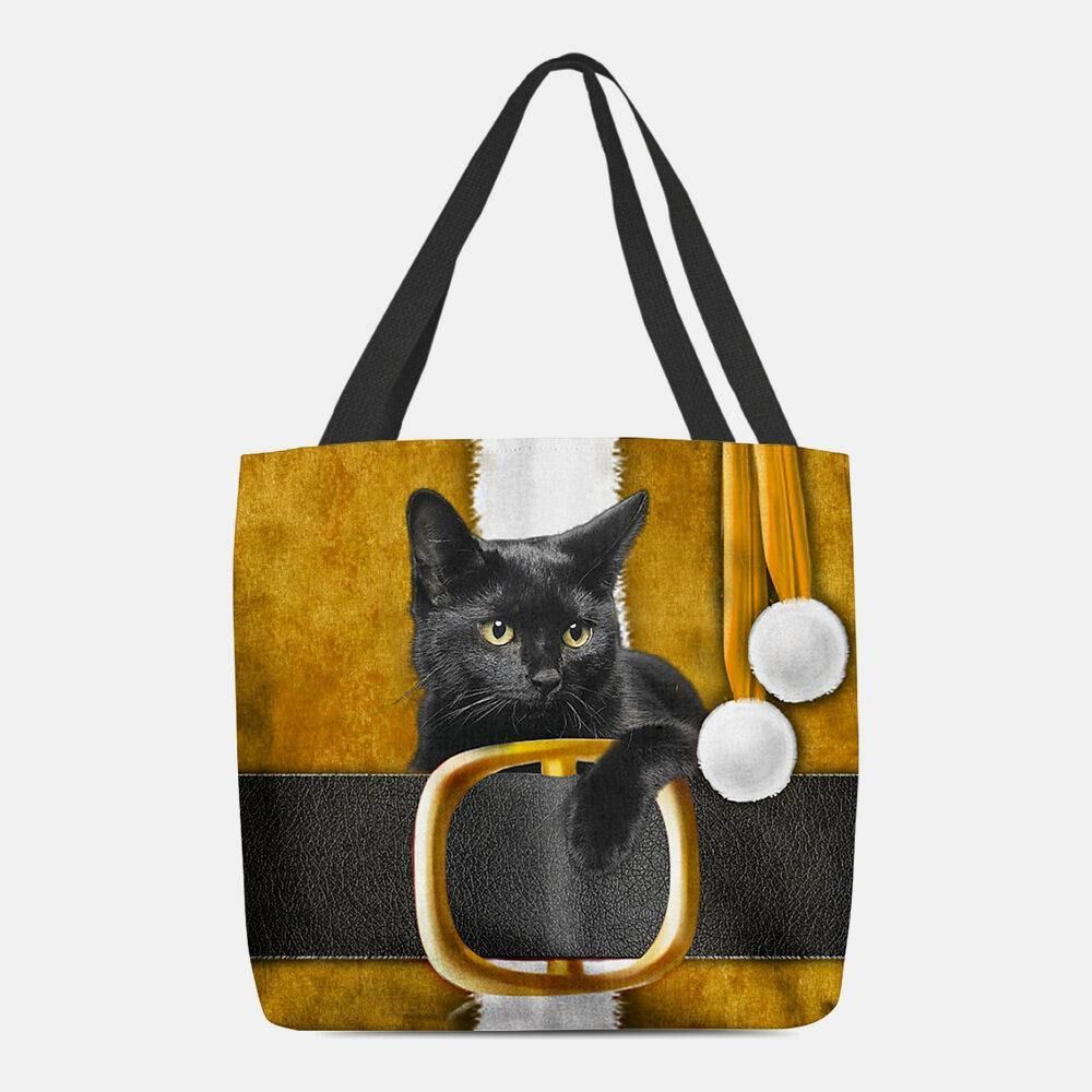 Vrouwen Voelden Leuke Feestelijke 3D Cartoon Kerst Zwarte Kat Patroon Schoudertas Handtas Tote