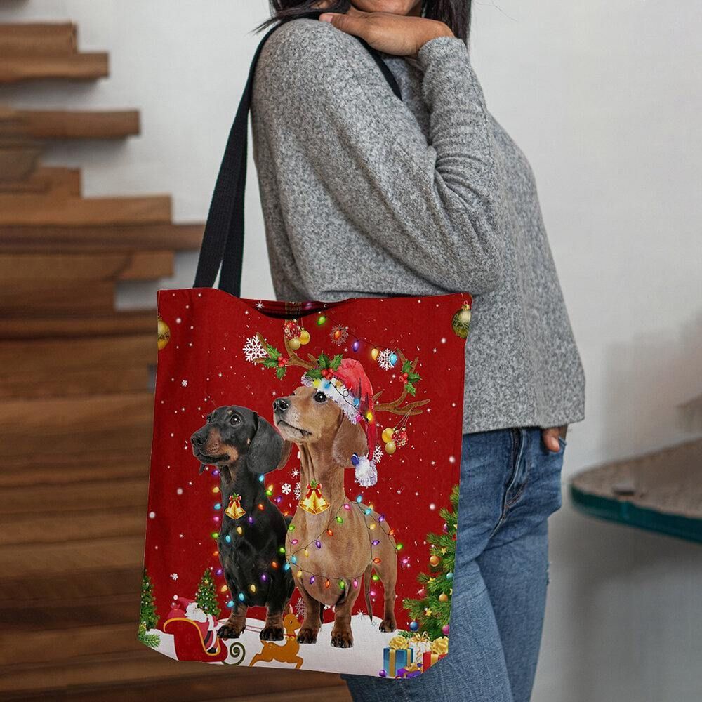 Vrouwen Voelden Leuke Feestelijke Kerst Cartoon Honden Patroon Schoudertas Handtas Tote