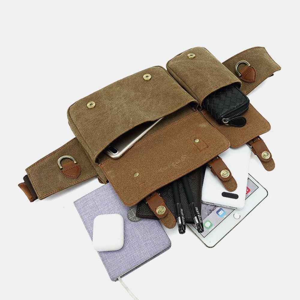 Heren Canvas Heuptas Multifunctionele Hasp Pocket Outdoor Casual Borsttas Schoudertas