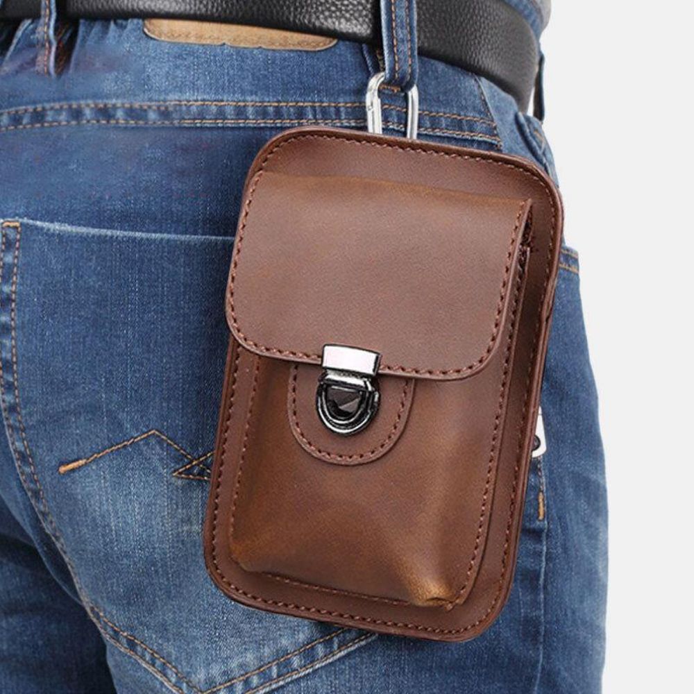 Heren Kunstleer Mini Casual Multi-Carry Taille Opknoping 6.3 Inch Telefoon Tas Schouder Crossbody Tas Met Riemlus