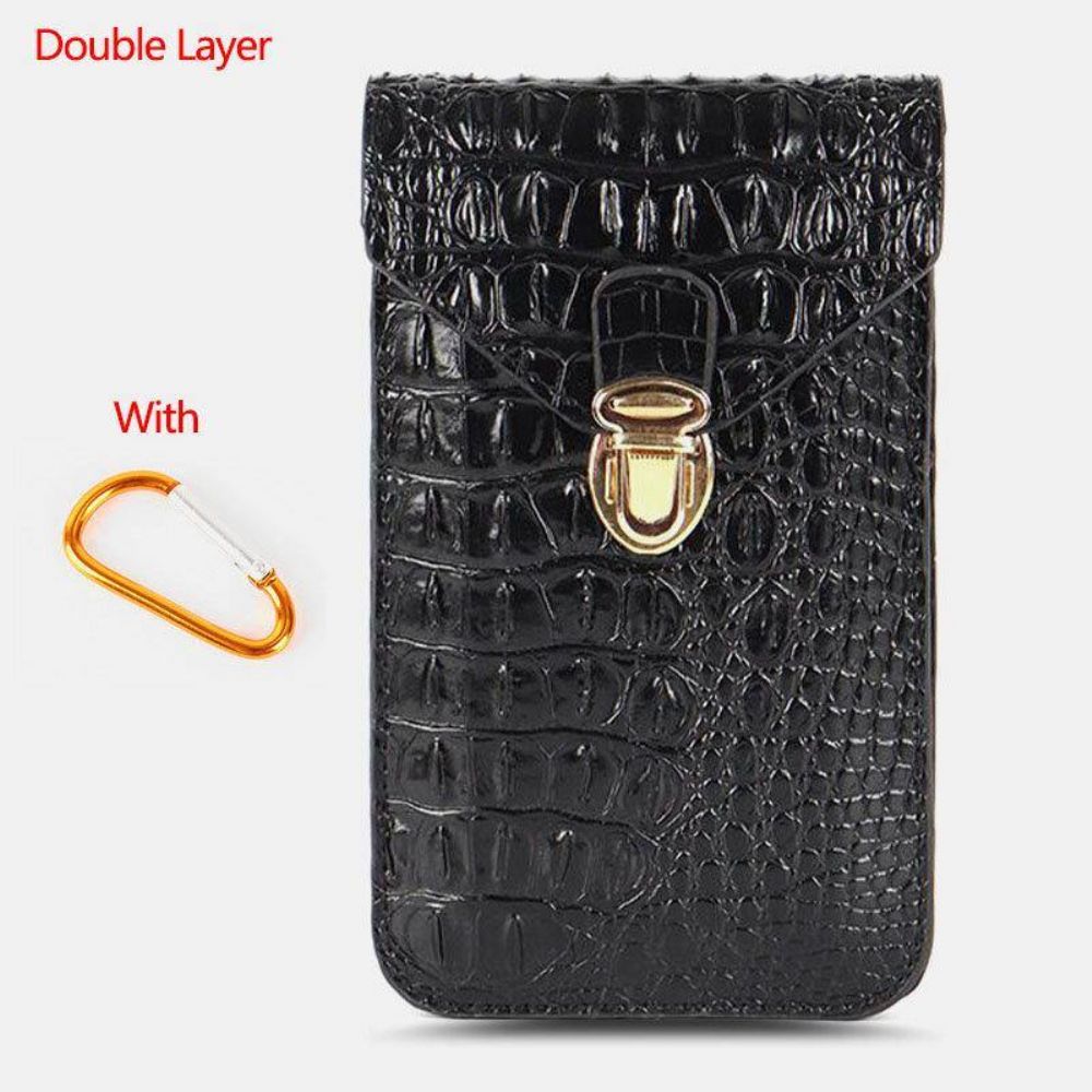 Heren Pu Lederen Krokodilpatroon Multifunctioneel Casual Dubbellaags 6.5 Inch Telefoontas Heuptas Met Haak