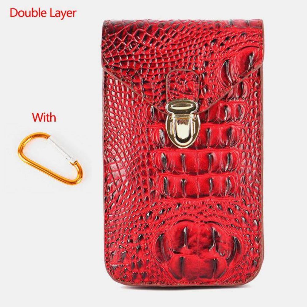 Heren Pu Lederen Krokodilpatroon Multifunctioneel Casual Dubbellaags 6.5 Inch Telefoontas Heuptas Met Haak