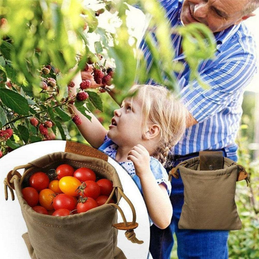 Mannen Canvas Lederen Edc Opvouwbare Foerageren Tas Heuptas Portemonnee Fruit Plukken Tas Opbergtas