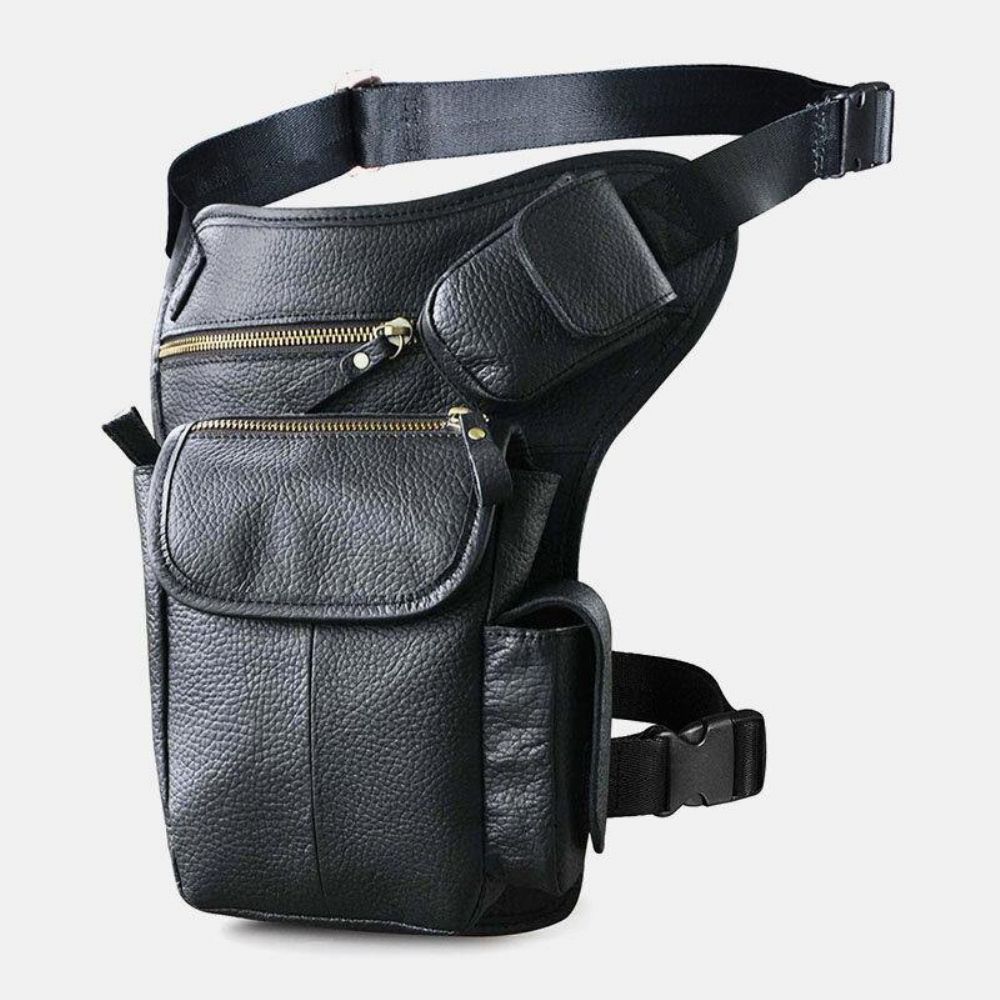 Mannen Echt Lederen Multi-Carry Retro 7 Inch Telefooncamera Buiten Heuptas Crossbody Tas