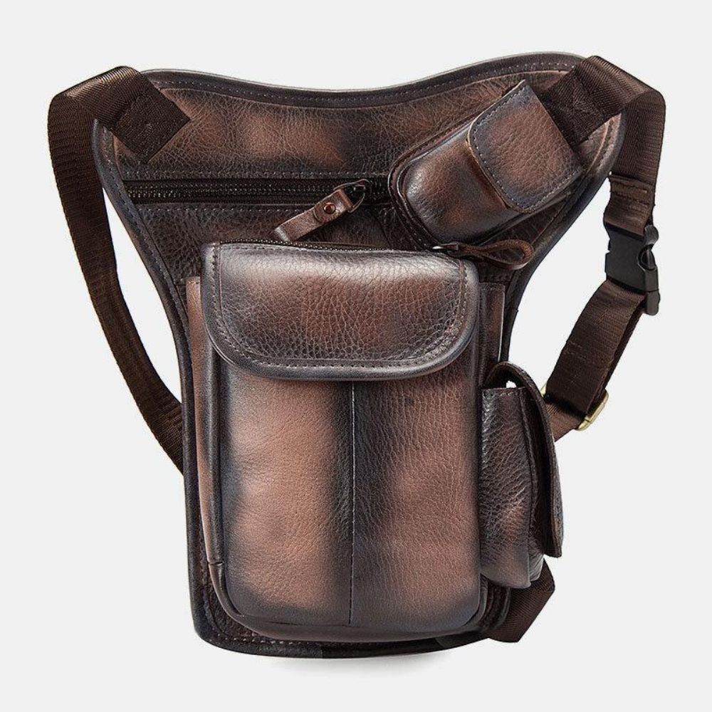 Mannen Echt Lederen Multi-Carry Retro 7 Inch Telefooncamera Buiten Heuptas Crossbody Tas