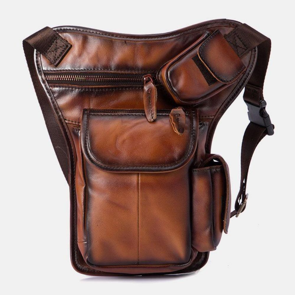 Mannen Echt Lederen Multi-Carry Retro 7 Inch Telefooncamera Buiten Heuptas Crossbody Tas