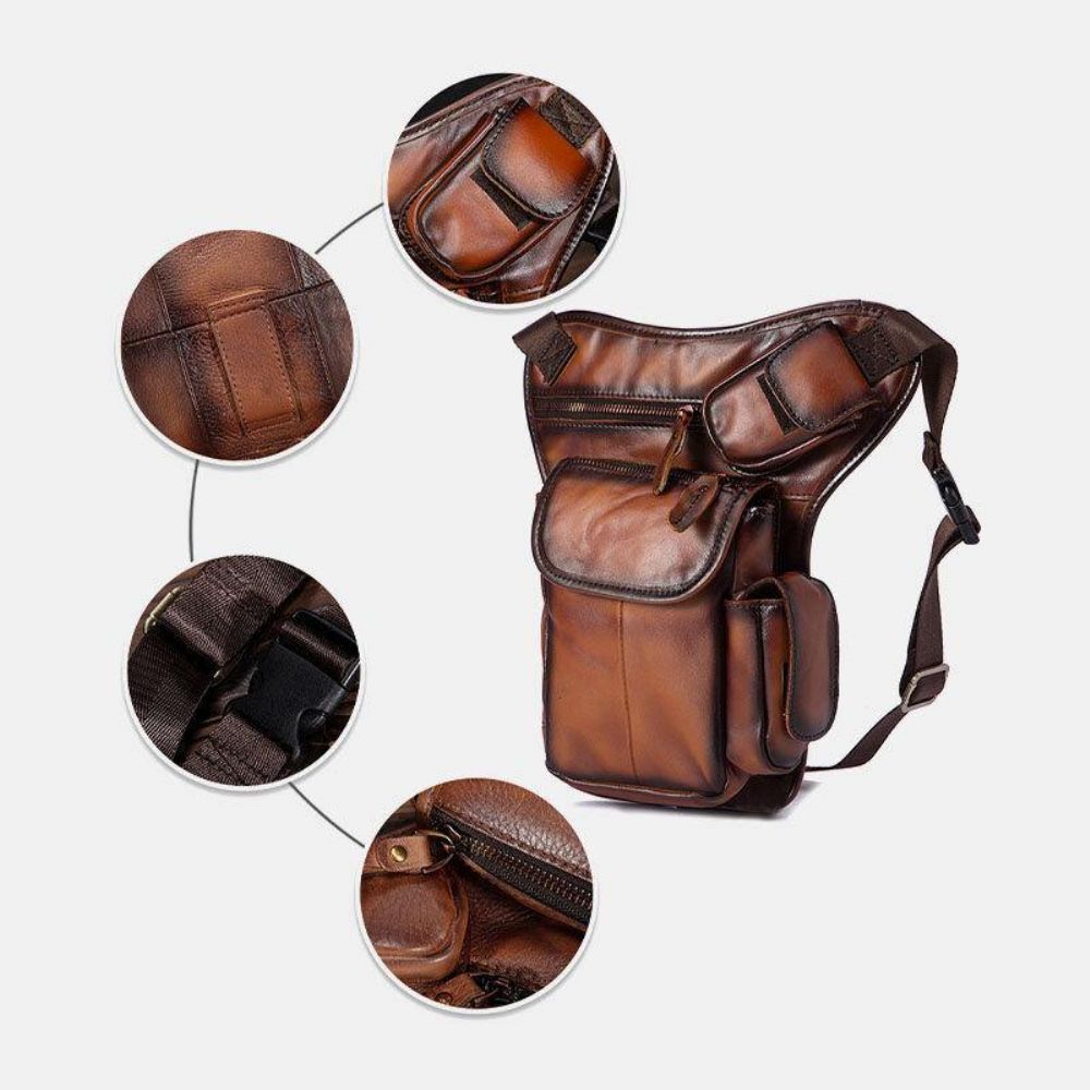 Mannen Echt Lederen Multi-Carry Retro 7 Inch Telefooncamera Buiten Heuptas Crossbody Tas