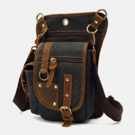 Mannen Echt Leer Canvas Fietsen Buitensport Beenzak Heuptas Crossbody Tas