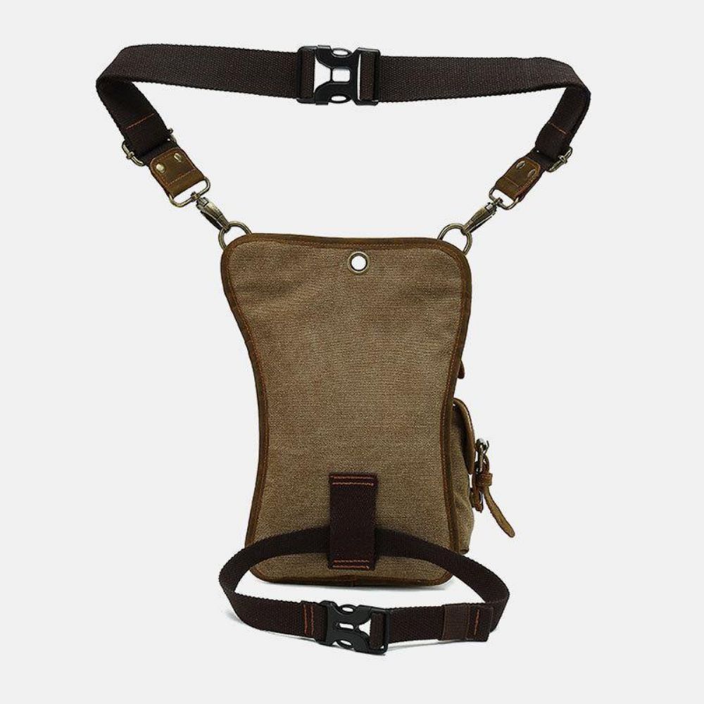 Mannen Echt Leer Canvas Fietsen Buitensport Beenzak Heuptas Crossbody Tas