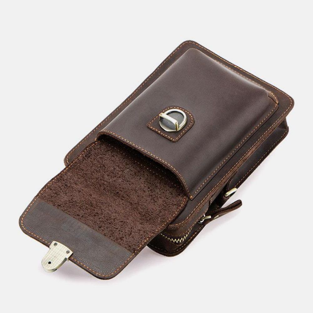 Mannen Echt Leer Retro Casual Outdoor Multi-Carry Telefoon Tas Crossbody Tas Heuptas 5.8 Inch Telefoon