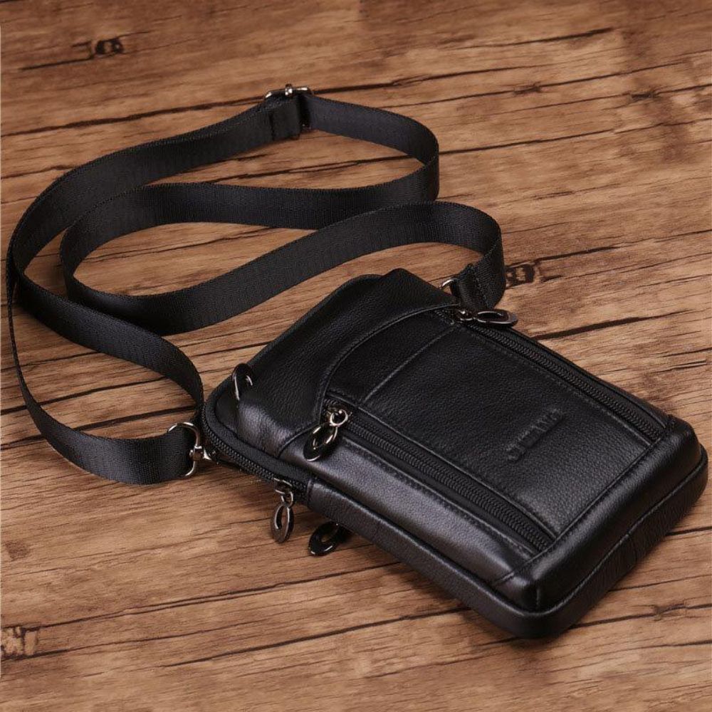 Mannen Lederen Koeienhuid 6-7 Inch Telefoon Tas Multi-Carry Crossbody Tas Heuptas Met Riemlus