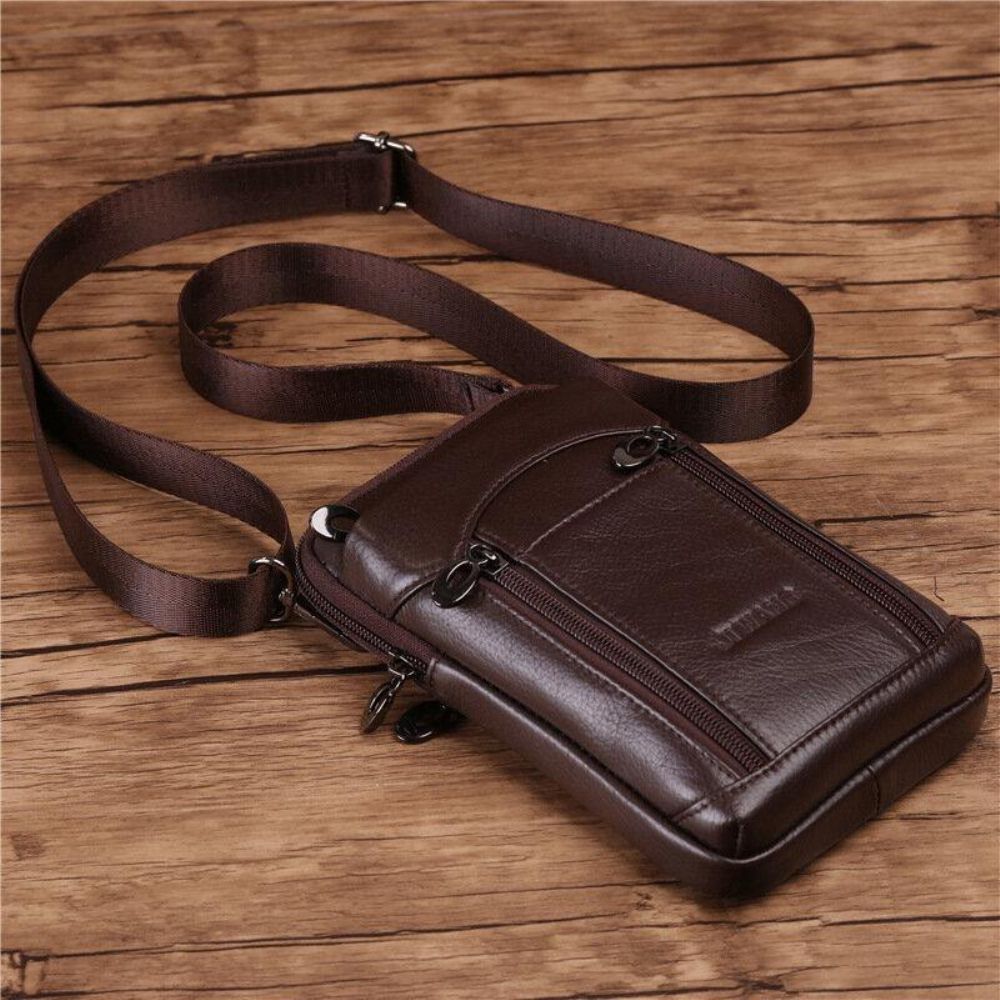 Mannen Lederen Koeienhuid 6-7 Inch Telefoon Tas Multi-Carry Crossbody Tas Heuptas Met Riemlus