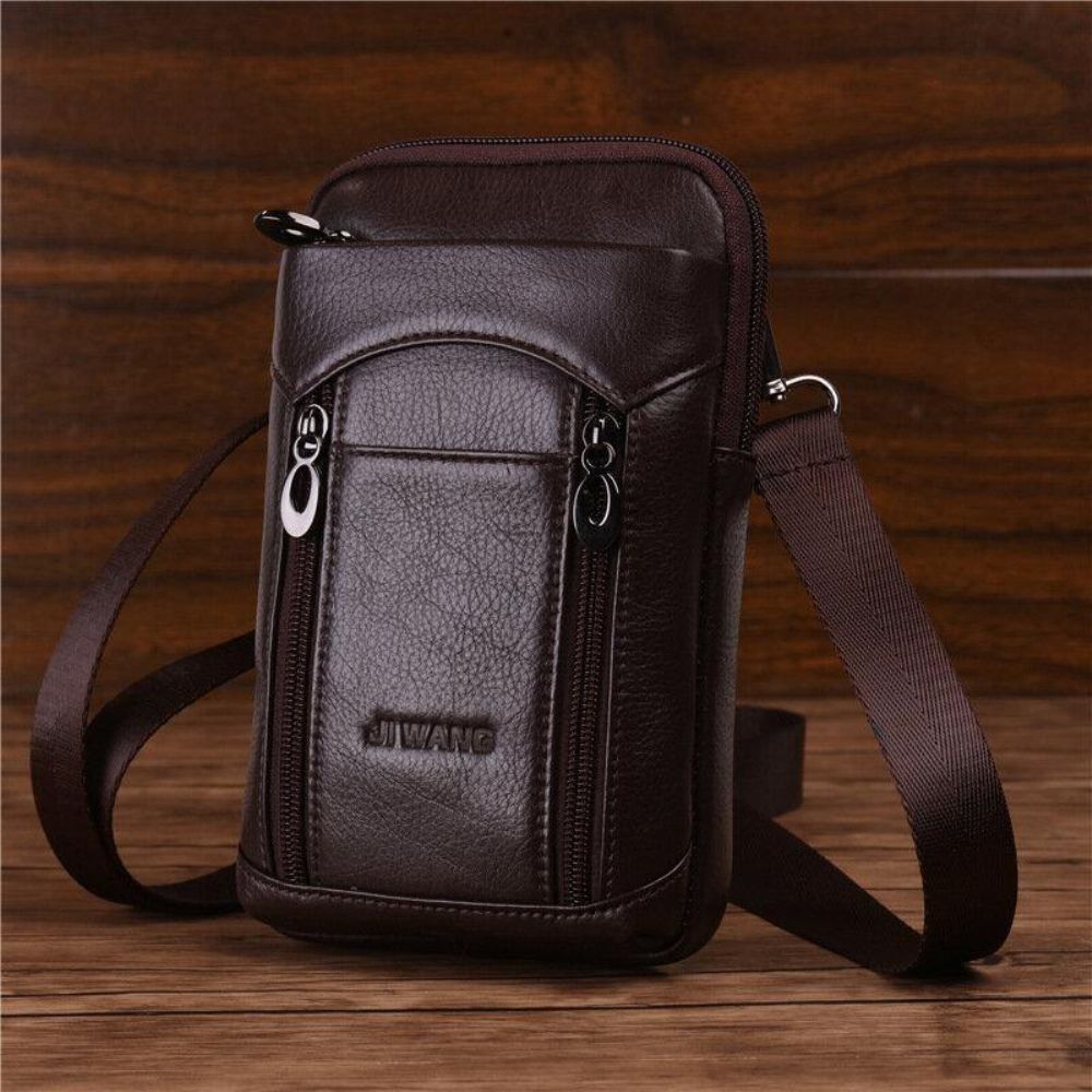 Mannen Lederen Koeienhuid 6-7 Inch Telefoon Tas Multi-Carry Crossbody Tas Heuptas Met Riemlus