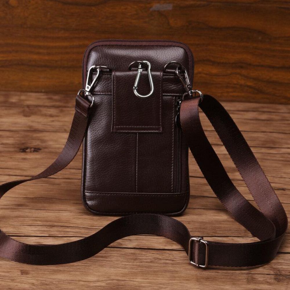 Mannen Lederen Koeienhuid 6-7 Inch Telefoon Tas Multi-Carry Crossbody Tas Heuptas Met Riemlus