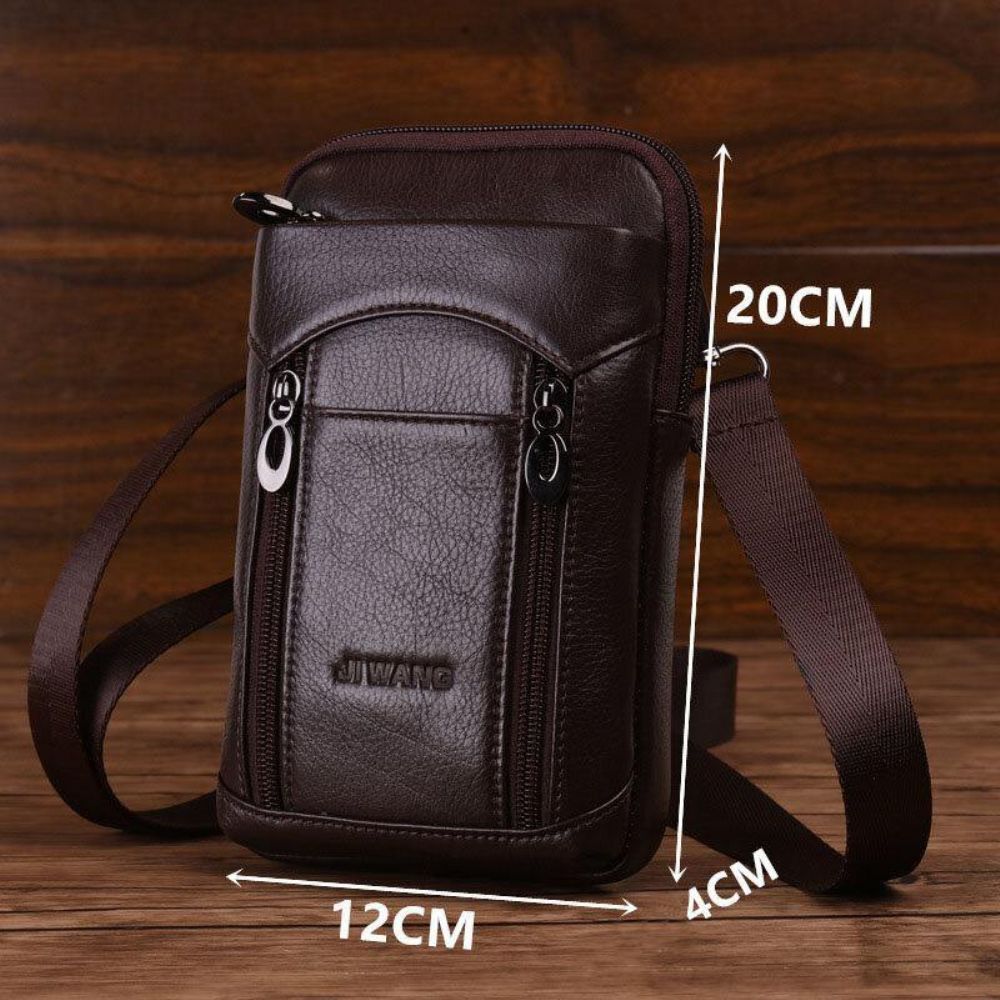 Mannen Lederen Koeienhuid 6-7 Inch Telefoon Tas Multi-Carry Crossbody Tas Heuptas Met Riemlus