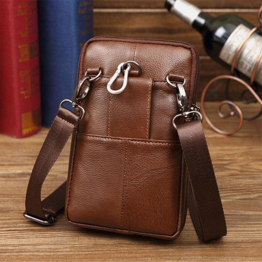 Mannen Lederen Mini Multifunctionele Messenger 7 Inch Telefoon Tas Heuptas Crossbody Tas