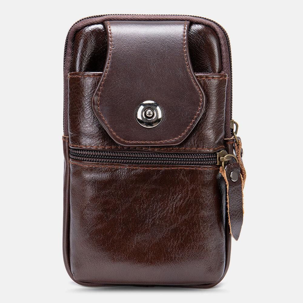 Mannen Lederen Multifunctionele Vintage 6.3 Inch Telefoon Tas Kaart Case Koeienhuid Heuptas