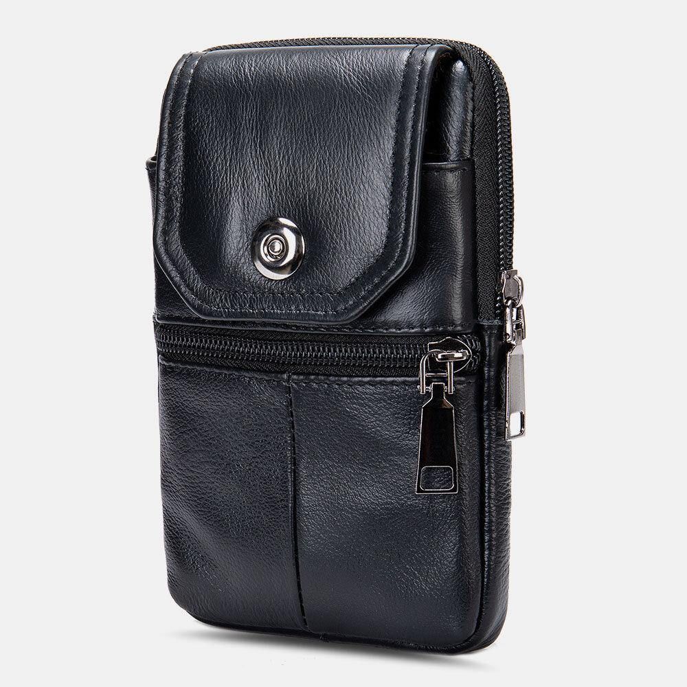 Mannen Lederen Multifunctionele Vintage 6.3 Inch Telefoon Tas Kaart Case Koeienhuid Heuptas