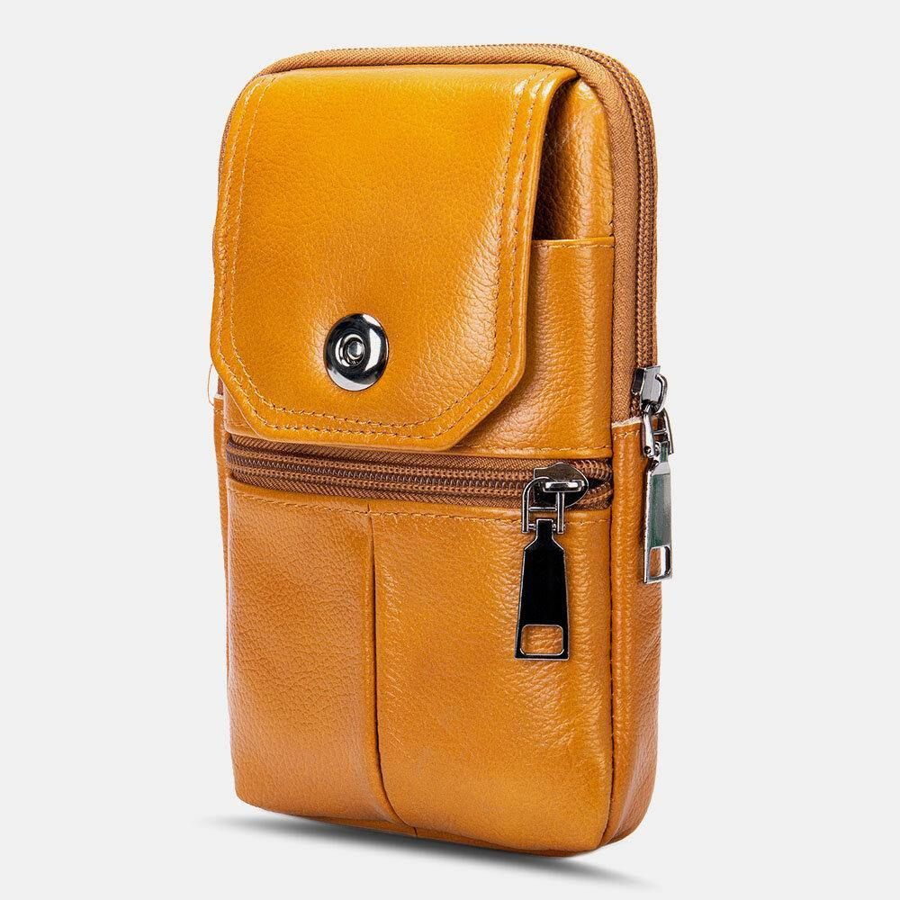 Mannen Lederen Multifunctionele Vintage 6.3 Inch Telefoon Tas Kaart Case Koeienhuid Heuptas