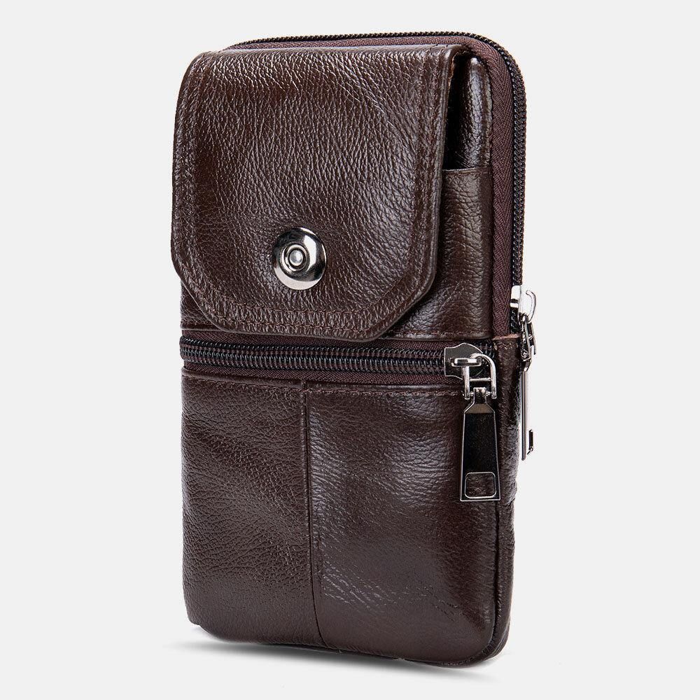 Mannen Lederen Multifunctionele Vintage 6.3 Inch Telefoon Tas Kaart Case Koeienhuid Heuptas