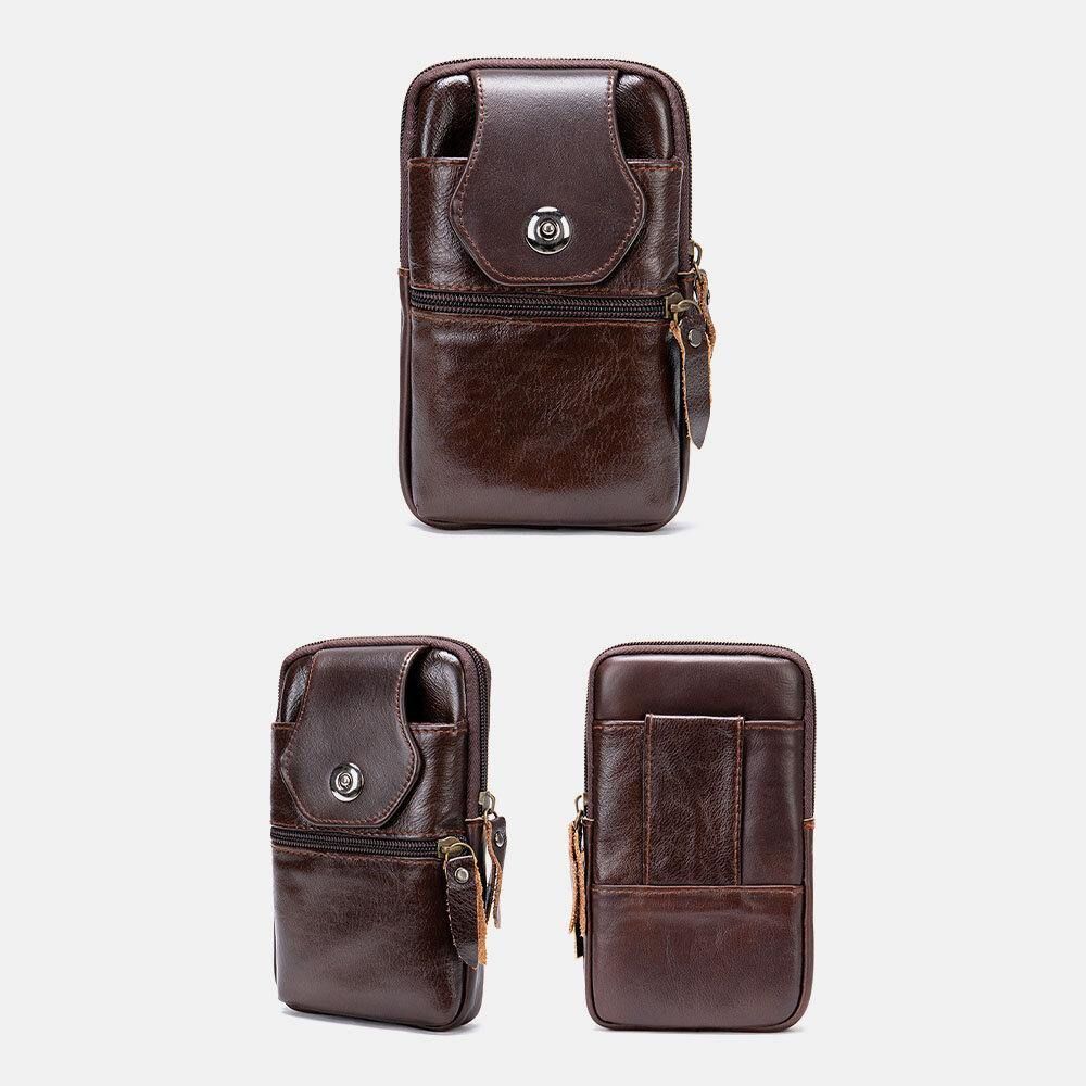 Mannen Lederen Multifunctionele Vintage 6.3 Inch Telefoon Tas Kaart Case Koeienhuid Heuptas