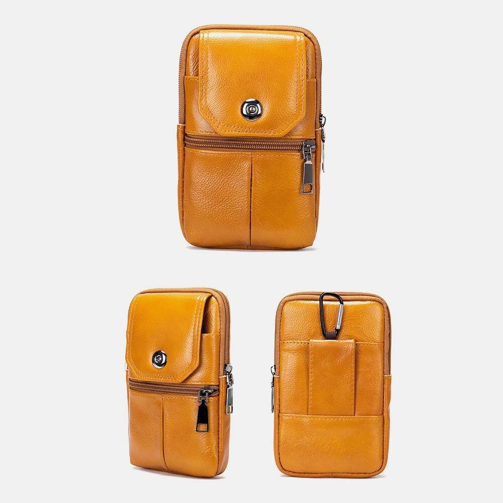 Mannen Lederen Multifunctionele Vintage 6.3 Inch Telefoon Tas Kaart Case Koeienhuid Heuptas