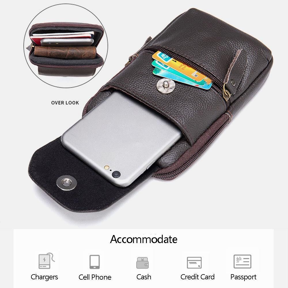 Mannen Lederen Multifunctionele Vintage 6.3 Inch Telefoon Tas Kaart Case Koeienhuid Heuptas