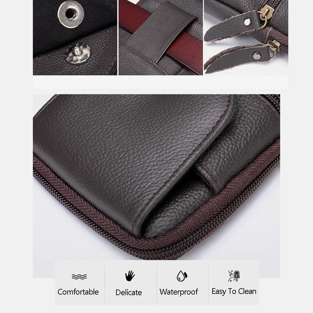 Mannen Lederen Multifunctionele Vintage 6.3 Inch Telefoon Tas Kaart Case Koeienhuid Heuptas