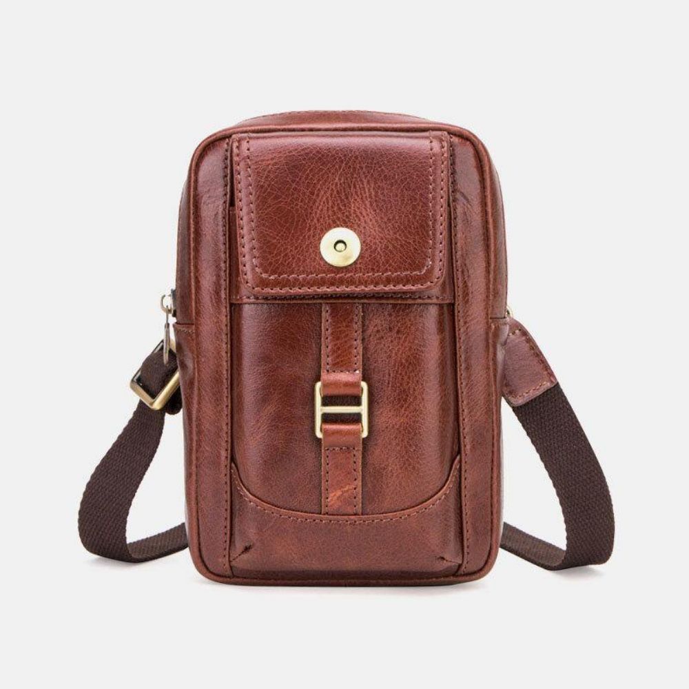 Mannen Lederen Retro Mode 5.8 Inch Telefoontas Multi-Carry Crossbody Tas Heuptas