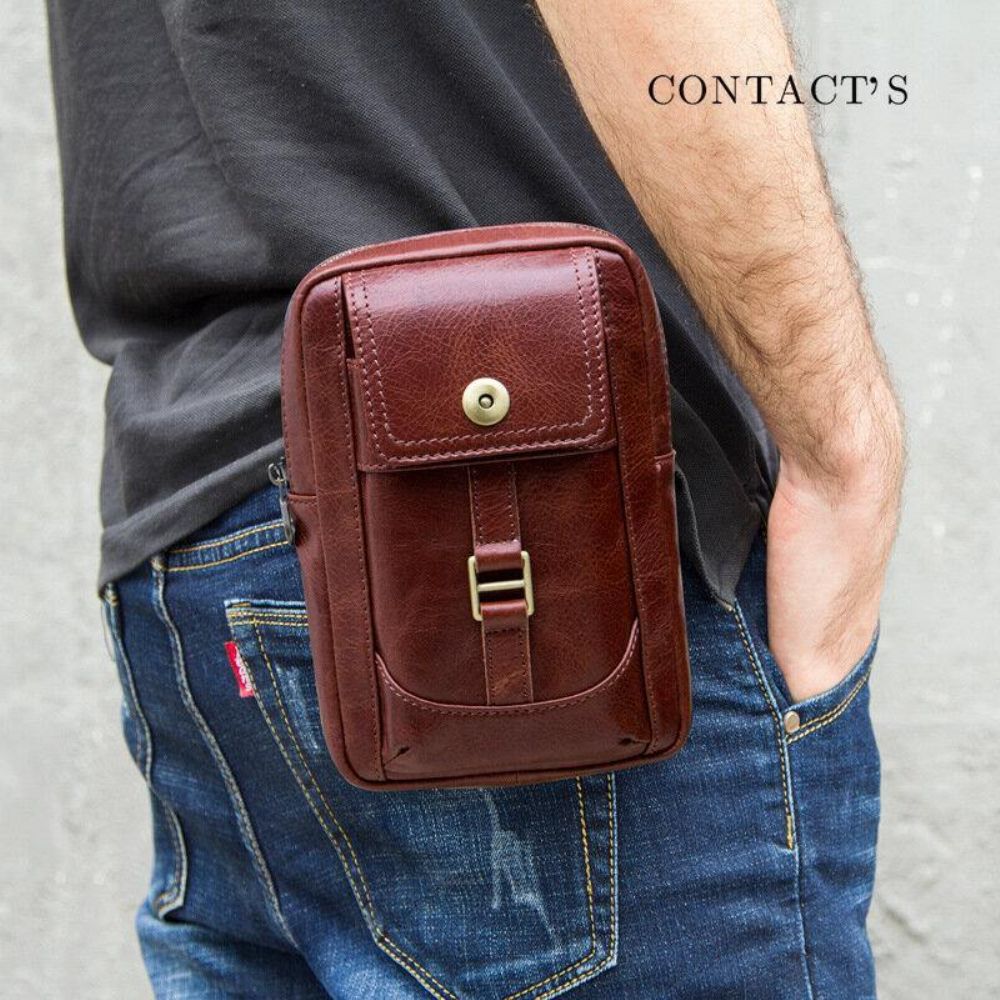 Mannen Lederen Retro Mode 5.8 Inch Telefoontas Multi-Carry Crossbody Tas Heuptas