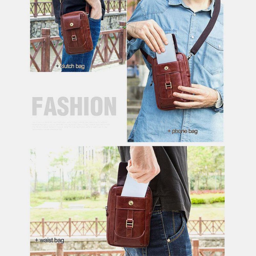 Mannen Lederen Retro Mode 5.8 Inch Telefoontas Multi-Carry Crossbody Tas Heuptas